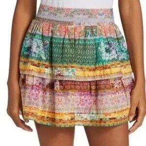 Alice + Olivia Womens 2 Jojo Printed Tiered Ruffle‎ Boho Miniskirt NWT